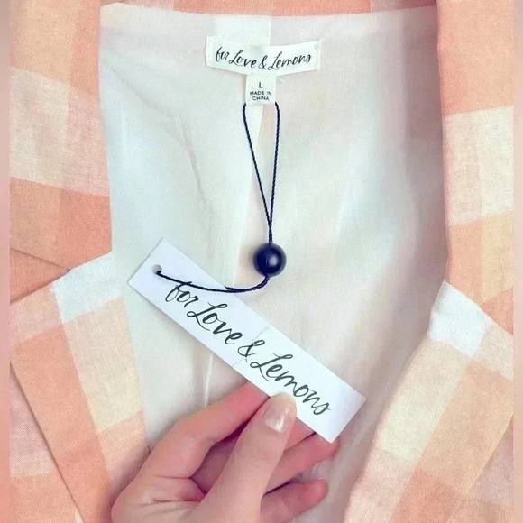 NWT For Love & Lemons Eugenie Cropped Blazer in Pastel Peach Plaid Size Large - Picture 7 of 9